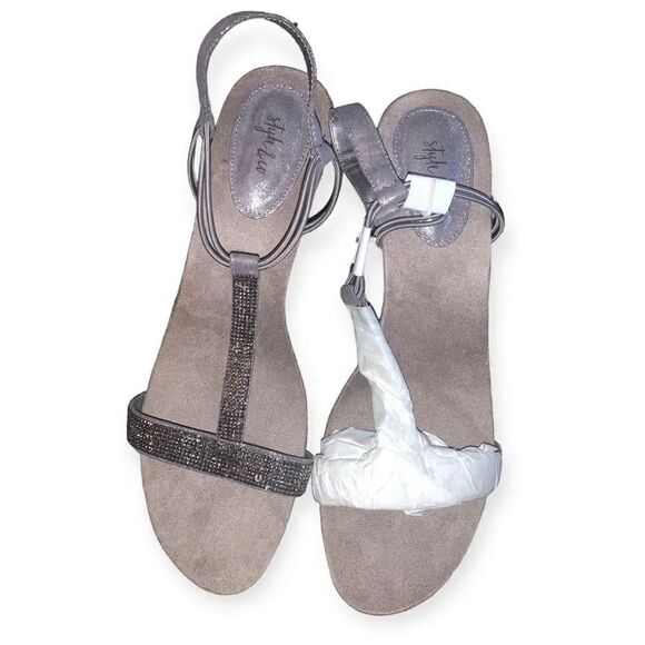 Macy's Style & Co Rhinestone Wedge Sandal Silver - Picture 1 of 3